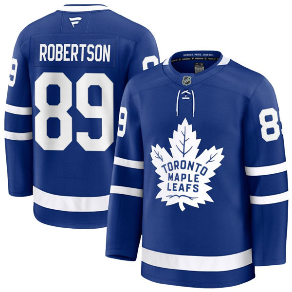 Men's Toronto Maple Leafs #89 Nicholas Robertson Fanatics Home Blue Premium Player Jersey Men's Toronto Maple Leafs #89 Nicholas Robertson Fanatics Home Blue Premium Player Jersey